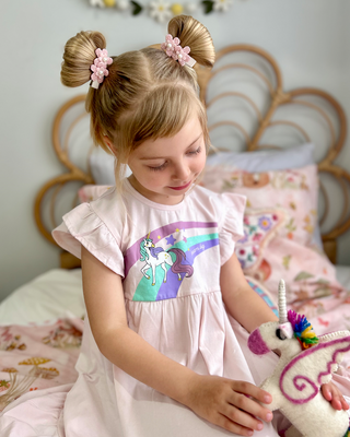 'Dream Big' -  Ballerina Pink Stretch Organic Cotton Flutter Sleeve Play Dress