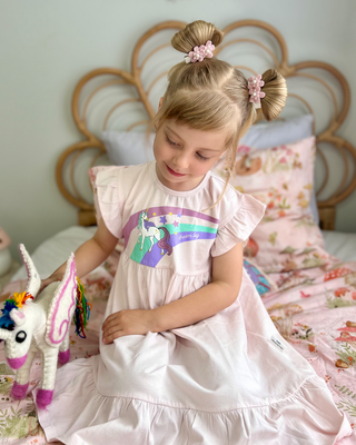 'Dream Big' -  Ballerina Pink Stretch Organic Cotton Flutter Sleeve Play Dress