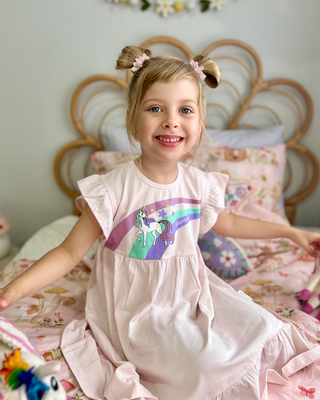 'Dream Big' -  Ballerina Pink Stretch Organic Cotton Flutter Sleeve Play Dress