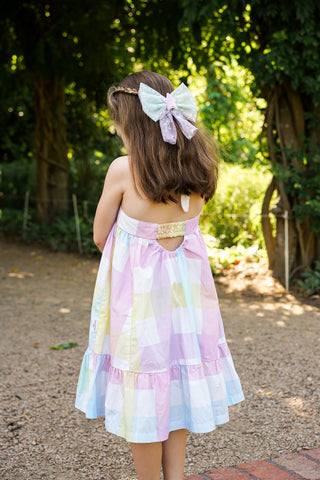 'Rainbow Dreams' - Rainbow Gingham Tie Back Halter Midi Dress