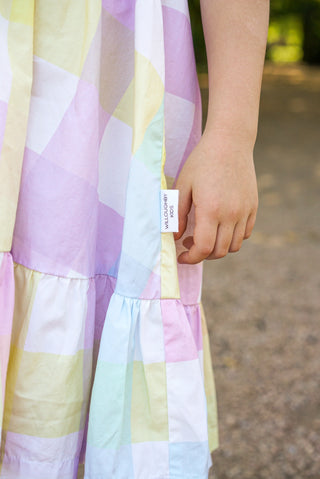 'Rainbow Dreams' - Rainbow Gingham Tie Back Halter Midi Dress