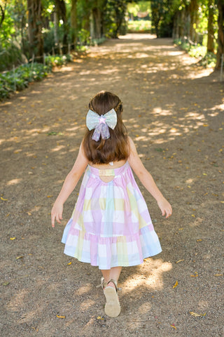 'Rainbow Dreams' - Rainbow Gingham Tie Back Halter Midi Dress