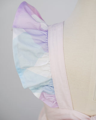 'Marshmallow Sparkle' -  Organic Cotton Ruffled Tie Back Pinafore Dress - Pink and Rainbow