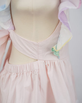 'Marshmallow Sparkle' -  Organic Cotton Ruffled Tie Back Pinafore Dress - Pink and Rainbow