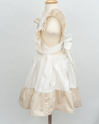 'Cinnamon Sprinkle' -  Organic Cotton Ruffled Tie Back Pinafore Dress - White and Cinnamon