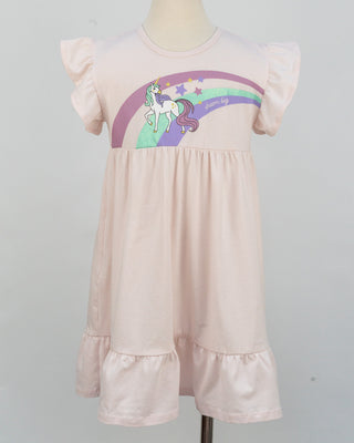'Dream Big' -  Ballerina Pink Stretch Organic Cotton Flutter Sleeve Play Dress