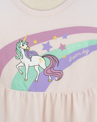 'Dream Big' -  Ballerina Pink Stretch Organic Cotton Flutter Sleeve Play Dress