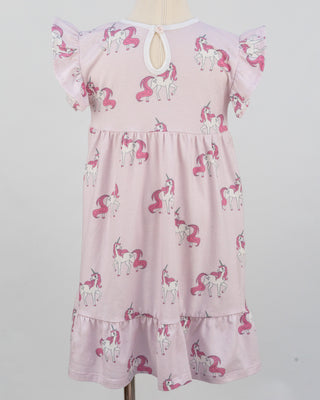 'Follow Your Dreams' -  Bubblegum Pink Stretch Organic Cotton Flutter Sleeve Play Dress