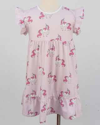 'Follow Your Dreams' -  Bubblegum Pink Stretch Organic Cotton Flutter Sleeve Play Dress