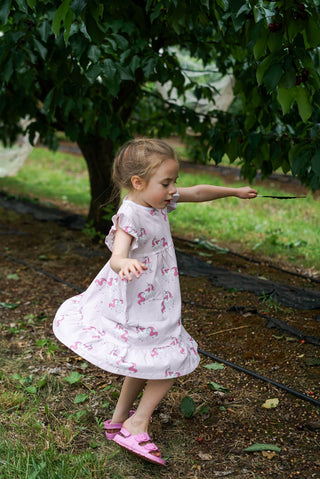 'Follow Your Dreams' -  Bubblegum Pink Stretch Organic Cotton Flutter Sleeve Play Dress