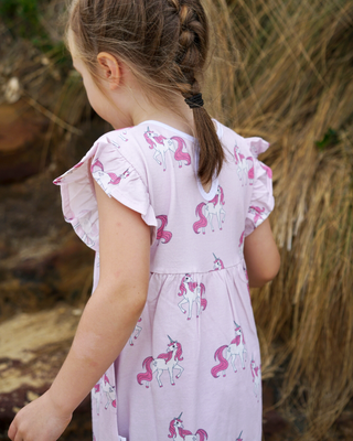 'Follow Your Dreams' -  Bubblegum Pink Stretch Organic Cotton Flutter Sleeve Play Dress