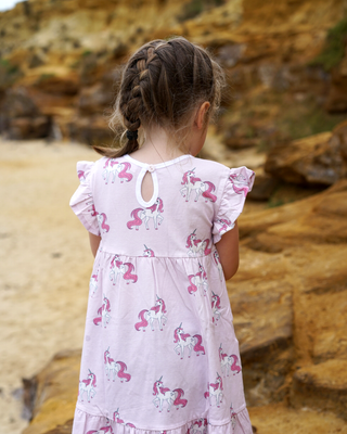 'Follow Your Dreams' -  Bubblegum Pink Stretch Organic Cotton Flutter Sleeve Play Dress