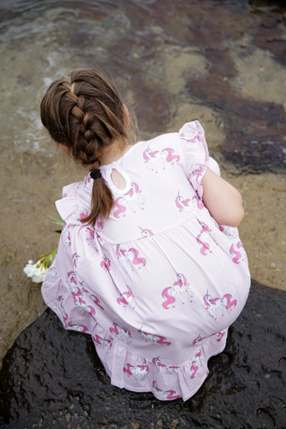 'Follow Your Dreams' -  Bubblegum Pink Stretch Organic Cotton Flutter Sleeve Play Dress