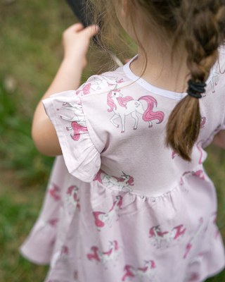 'Follow Your Dreams' -  Bubblegum Pink Stretch Organic Cotton Flutter Sleeve Play Dress