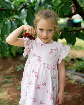 'Follow Your Dreams' -  Bubblegum Pink Stretch Organic Cotton Flutter Sleeve Play Dress
