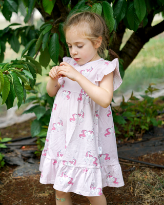 'Follow Your Dreams' -  Bubblegum Pink Stretch Organic Cotton Flutter Sleeve Play Dress