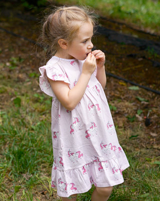 'Follow Your Dreams' -  Bubblegum Pink Stretch Organic Cotton Flutter Sleeve Play Dress