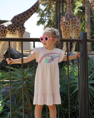 'Dream Big' -  Ballerina Pink Stretch Organic Cotton Flutter Sleeve Play Dress