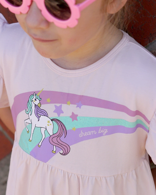 'Dream Big' -  Ballerina Pink Stretch Organic Cotton Flutter Sleeve Play Dress