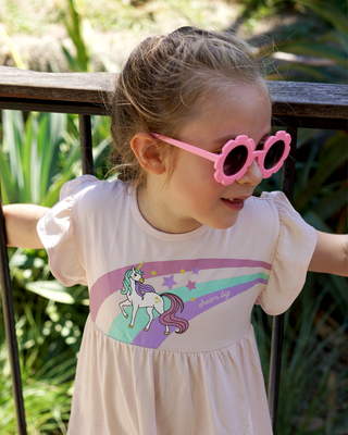 'Dream Big' -  Ballerina Pink Stretch Organic Cotton Flutter Sleeve Play Dress